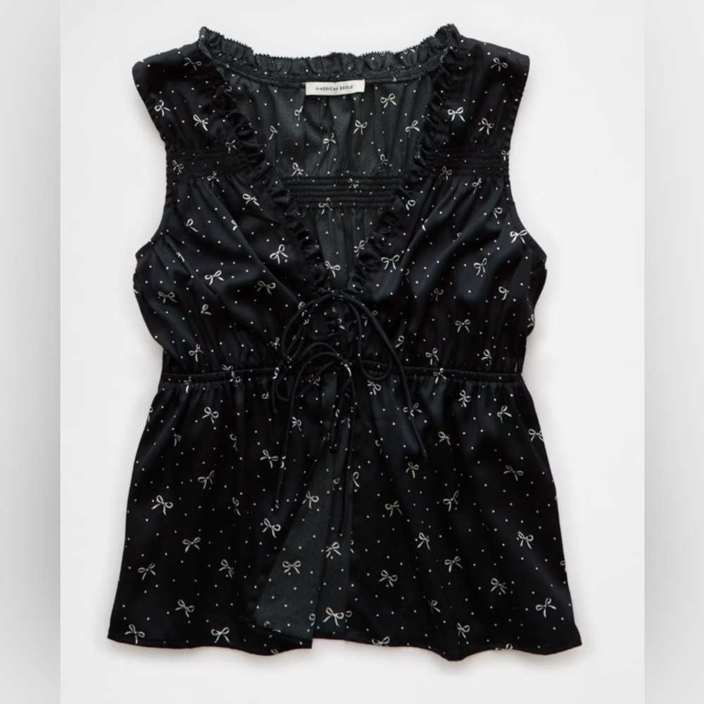 AE Tie Front Bow Printed Top 🎀 - Picture 4 of 7